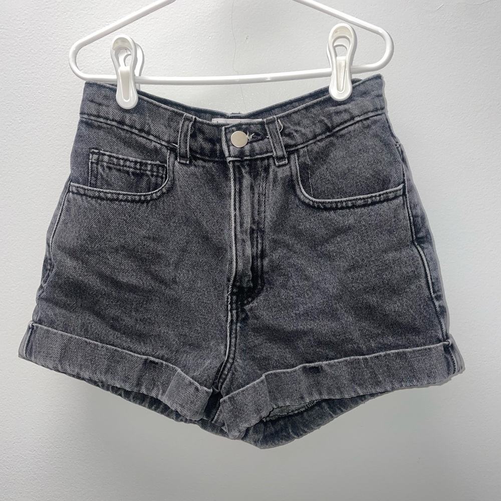 American Apparel Highwaisted Cuffed Jean Shorts Black Size 24